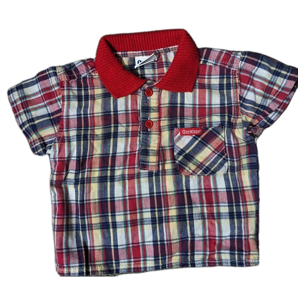Oshkosh‎ Baby Toddler 12 Months Boys Shirt Short Sleeve Plaid Vtg USA Cotton